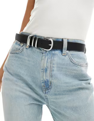 Pieces silver buckle belt in black | ASOS | ASOS (Global)