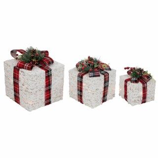 Northlight Set of 3 Lighted Red Plaid Gift Boxes Outdoor Decorations | Kroger