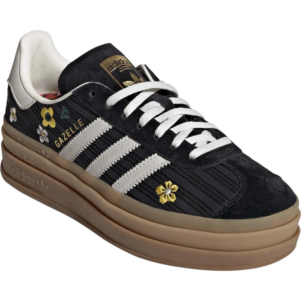 adidas Gazelle Bold Platform Sneaker in Black/White/Eqt Yellow at Nordstrom, Size 10.5 | Nordstrom