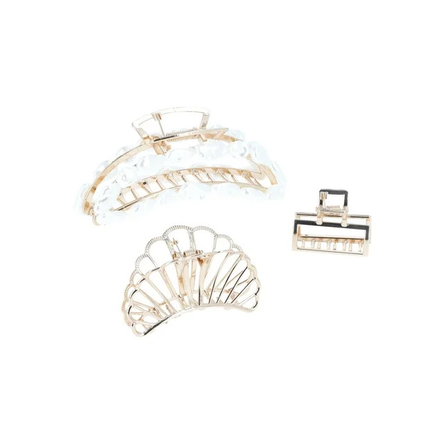 Time and Tru Women’s Faux Pearl Embellished Metal Hair Claw Clips Set, 3-Piece | Walmart (US)
