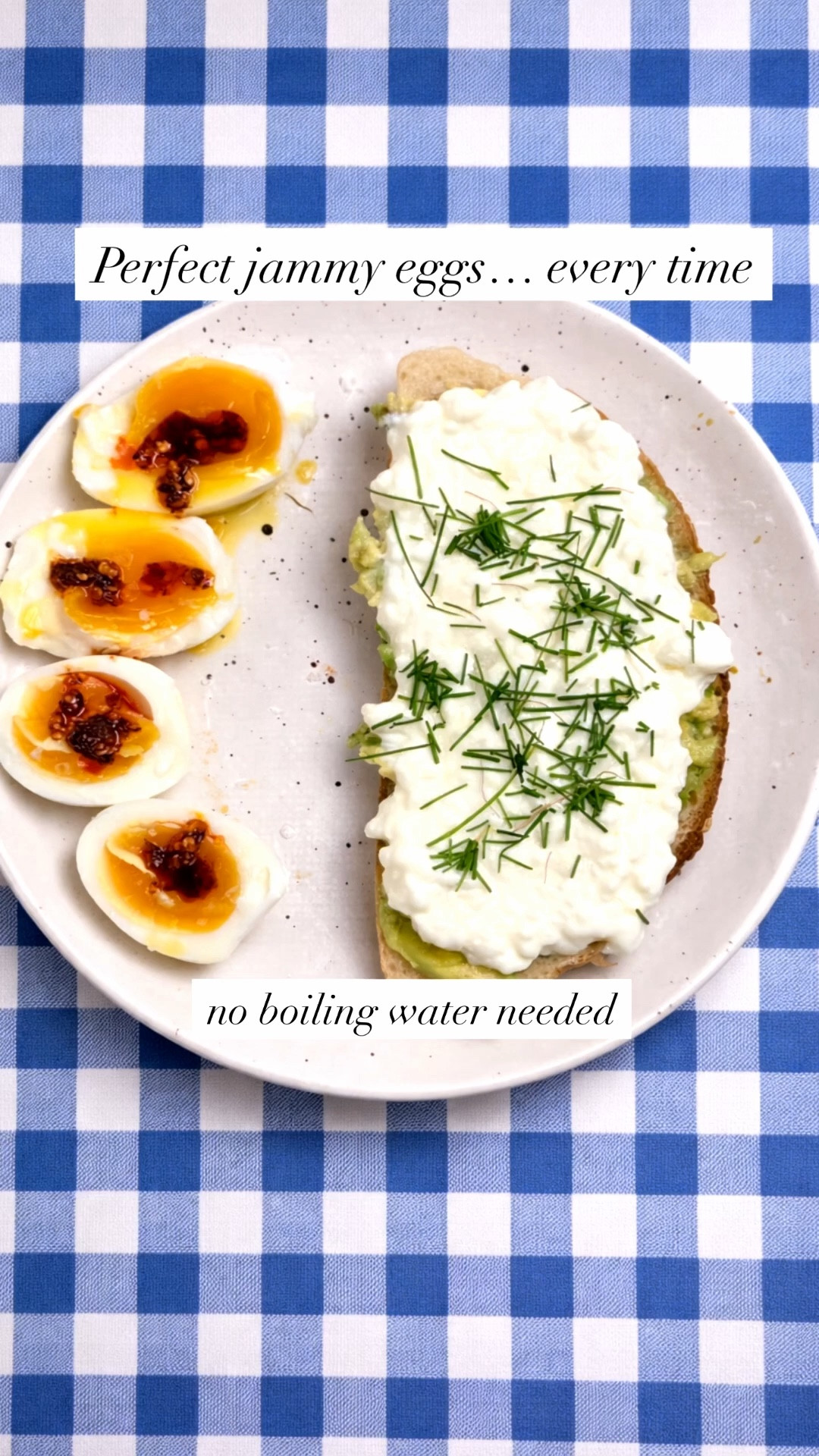 Eggs 101: how I make perfect jammy eggs every single time 🤍

This little egg cooker has been such a game changer in my kitchen—no boiling water, no watching the stove. Just add the water (soft, medium, or hard), press start, and it does the rest.

A quick ice bath and the shells slide right off… every time.

Paired with one of my favorite simple, real food breakfasts:
toasted sourdough + smashed avocado + cottage cheese + olive oil + lemon + flaky salt + fresh herbs… and those jammy eggs with a little chili crunch on the side ✨

Approximate nutrition:
~470–500 calories | ~25g protein

Easy, nourishing, and something I truly never get tired of.

Everything I used here is linked 🤍
(egg cooker, chili crunch, flaky salt, and a few of my everyday kitchen favorites)

#carnationnation #southernrootsmodernplates #livingthedash
#healthybreakfast #highprotein #realfood #ltkhome #kitchenfavorites

#LTKHome #LTKfoodie #LTKmorningroutine