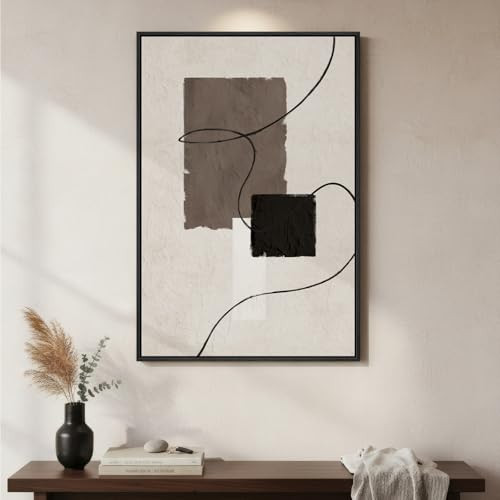 Framed Black and White Neutral Abstract Wall Art, Modern Canvas Prints Paintings Artwork for Walls, Minimalist Beige Brown Block Pictures for Living Room Bedroom Dining Entryway Wall Decor 24x36 In | Amazon (US)