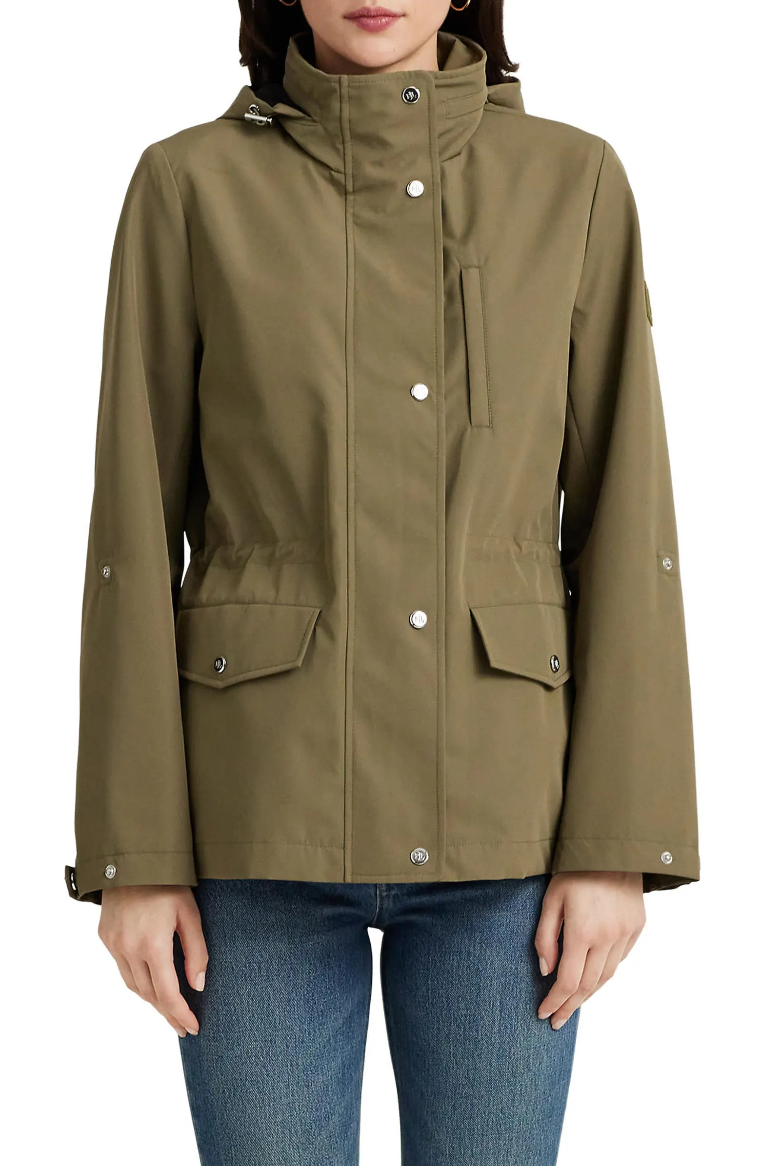 Lauren Ralph Lauren Cinch Waist Water Resistant Hooded Windbreaker Jacket | Nordstrom | Nordstrom