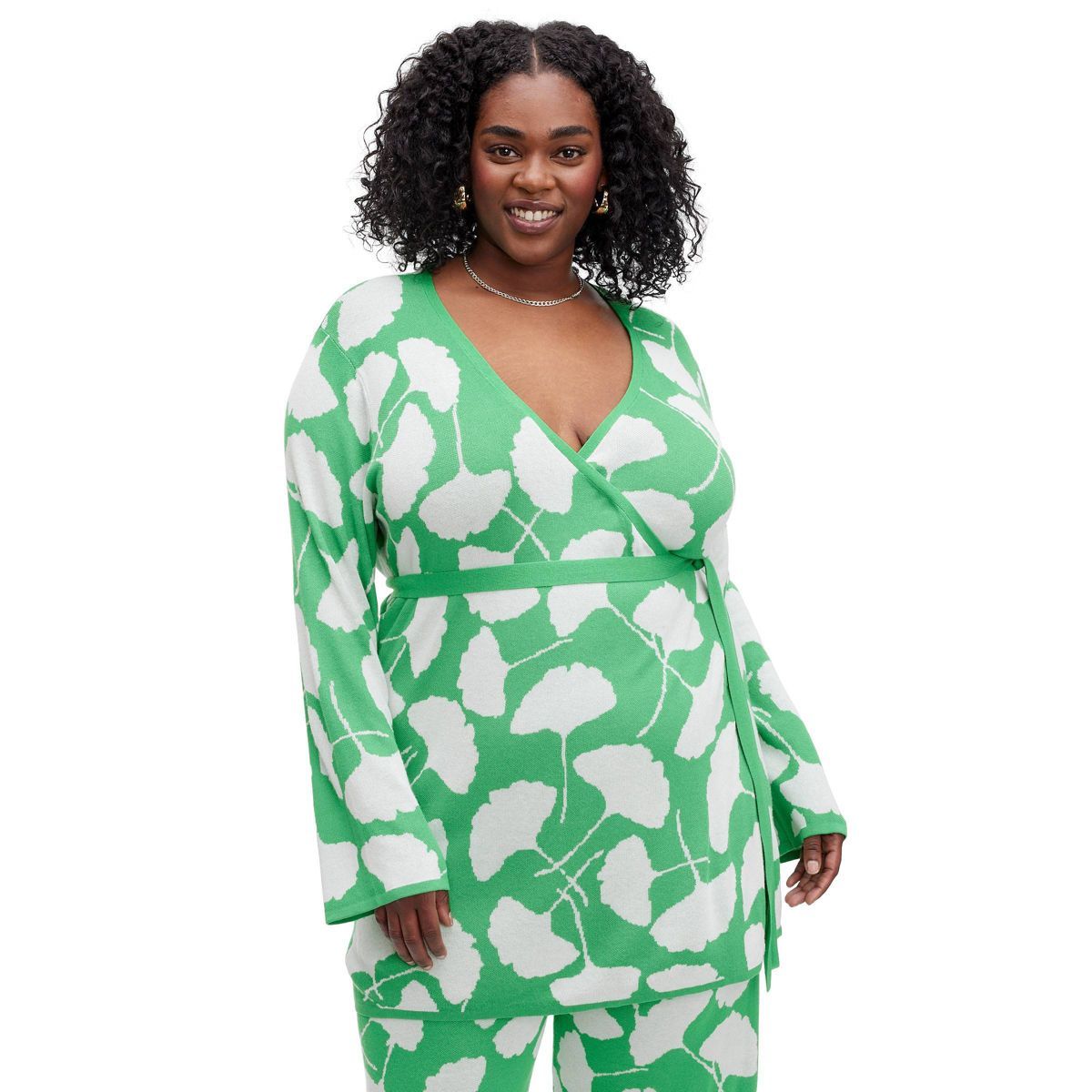 Women's Long Sleeve V-Neck Ginkgo Green Sweater Wrap Top - DVF for Target | Target