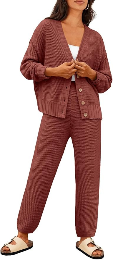 LILLUSORY Womens Cardigan Pants Sets 2 Piece Slouchy Sweater Loungewear | Amazon (US)