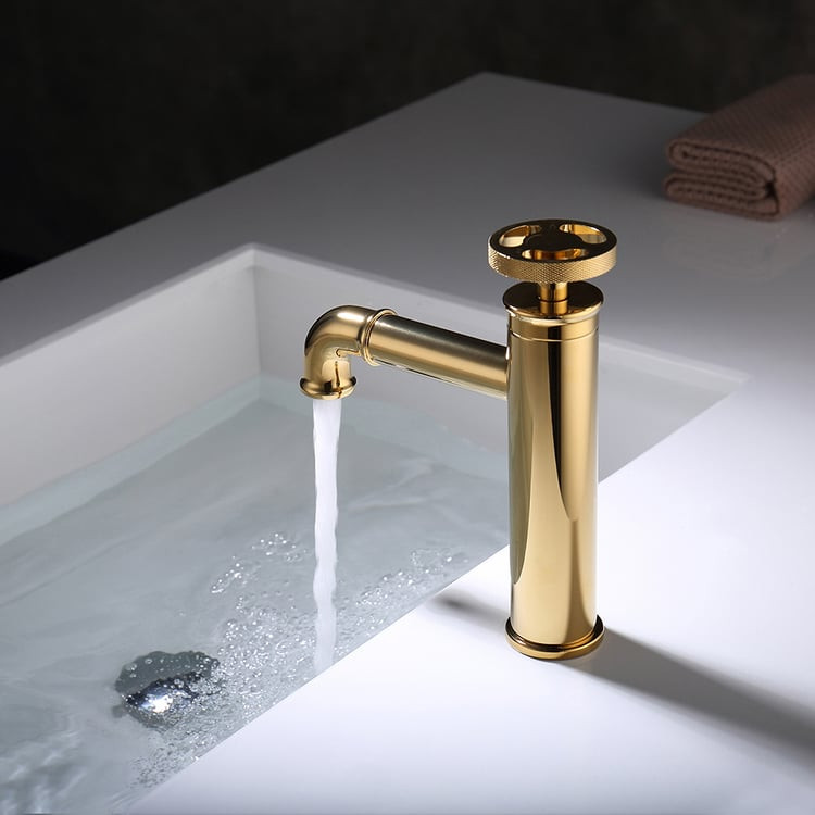 Ruth Industrial Gold Single Hole Bathroom Sink Faucet Single Handle Solid Brass | Homary