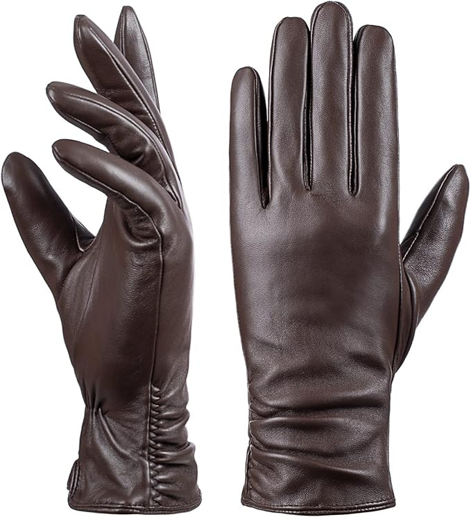 Womens Winter Leather Touchscreen Texting Warm Driving Lambskin Pure Genuine leather Gloves | Amazon (US)