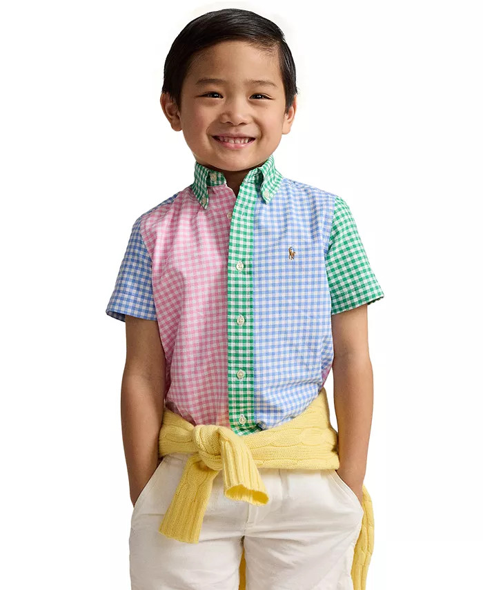 Polo Ralph Lauren Toddler and Little Boys Gingham Oxford Short Sleeve Fun Shirt - Macy's | Macy's