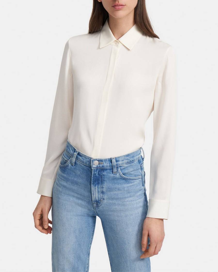 Fitted Shirt in Stretch Silk | Theory