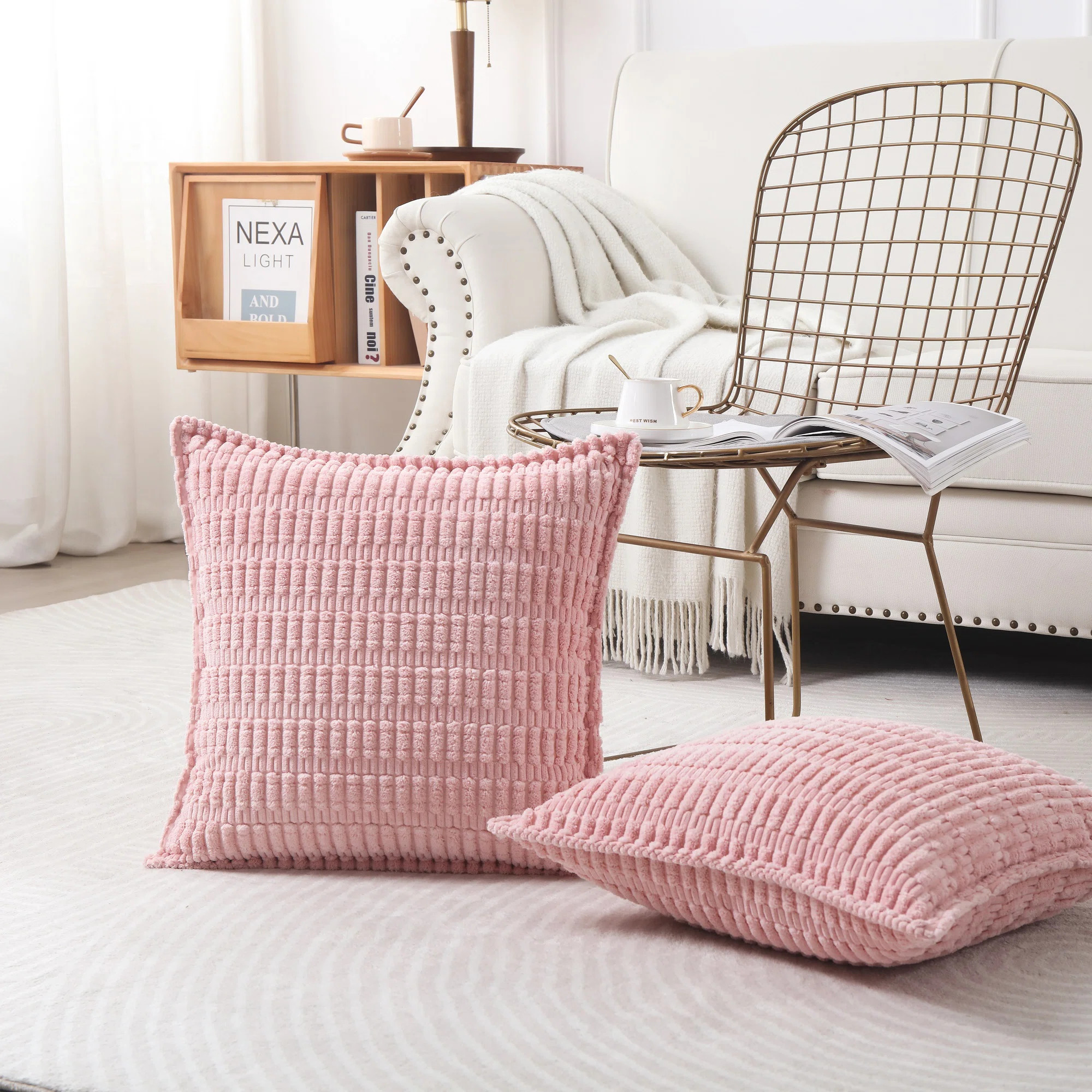 Boucle Ottoman Decorative Pillow Covers Farmhouse Boho Corduroy Cushion Cover (Set of 2) | Wayfair North America
