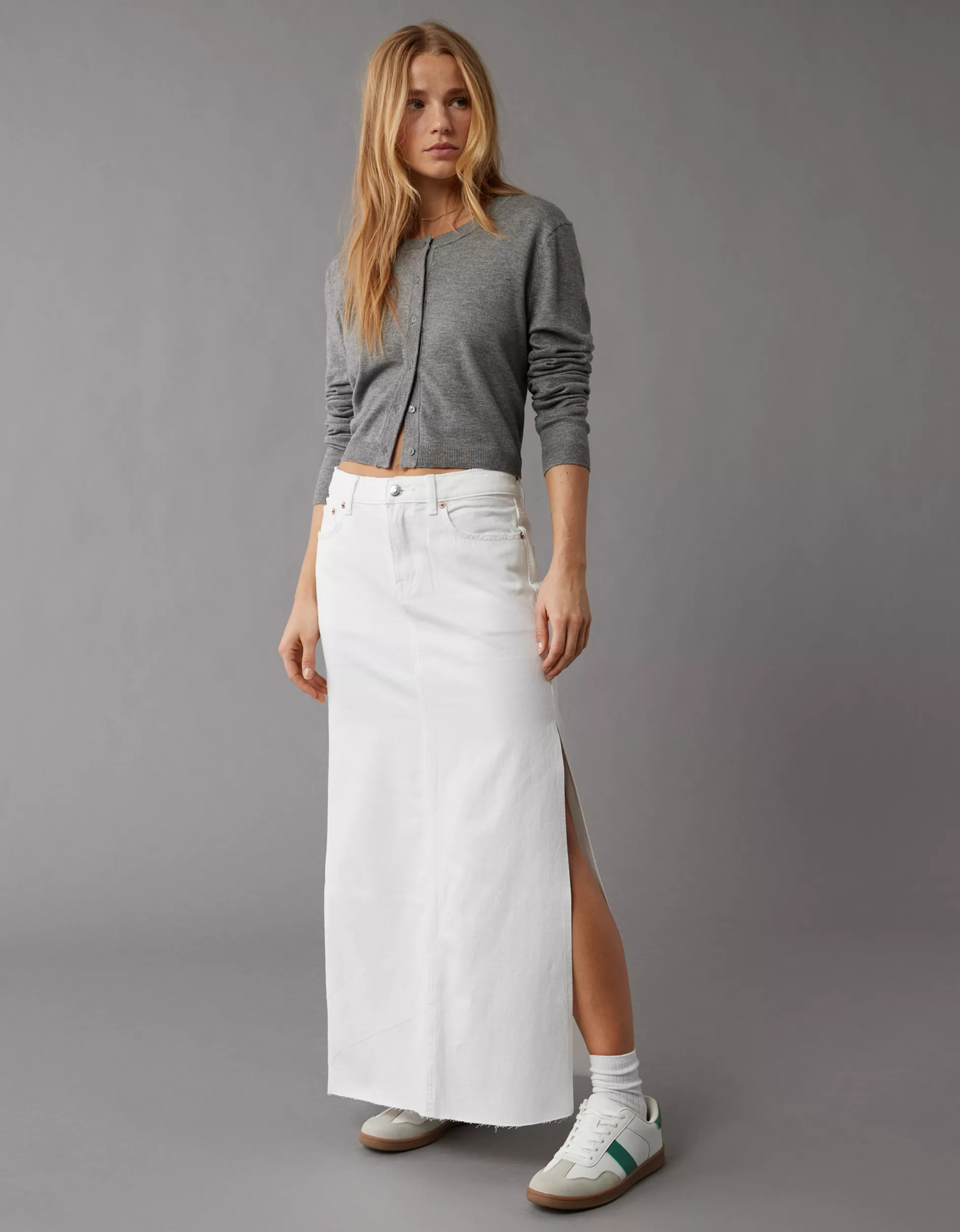 AE Cropped Crew Neck Button-Up Cardigan | American Eagle Outfitters (US & CA)