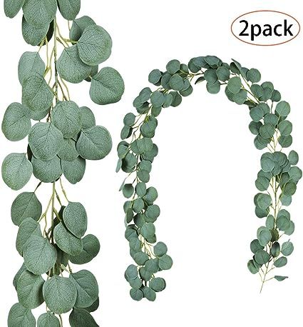 TOPHOUSE 2 Pack 6.5 Feet Artificial Silver Dollar Eucalyptus Leaves Garland 164 Pcs Leaves Garlan... | Amazon (US)