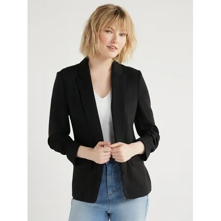 Scoop Women's Relaxed Ultimate ScubaKnit Stretch Blazer with Scrunch Sleeves, Sizes XS-XXL | Walmart (US)