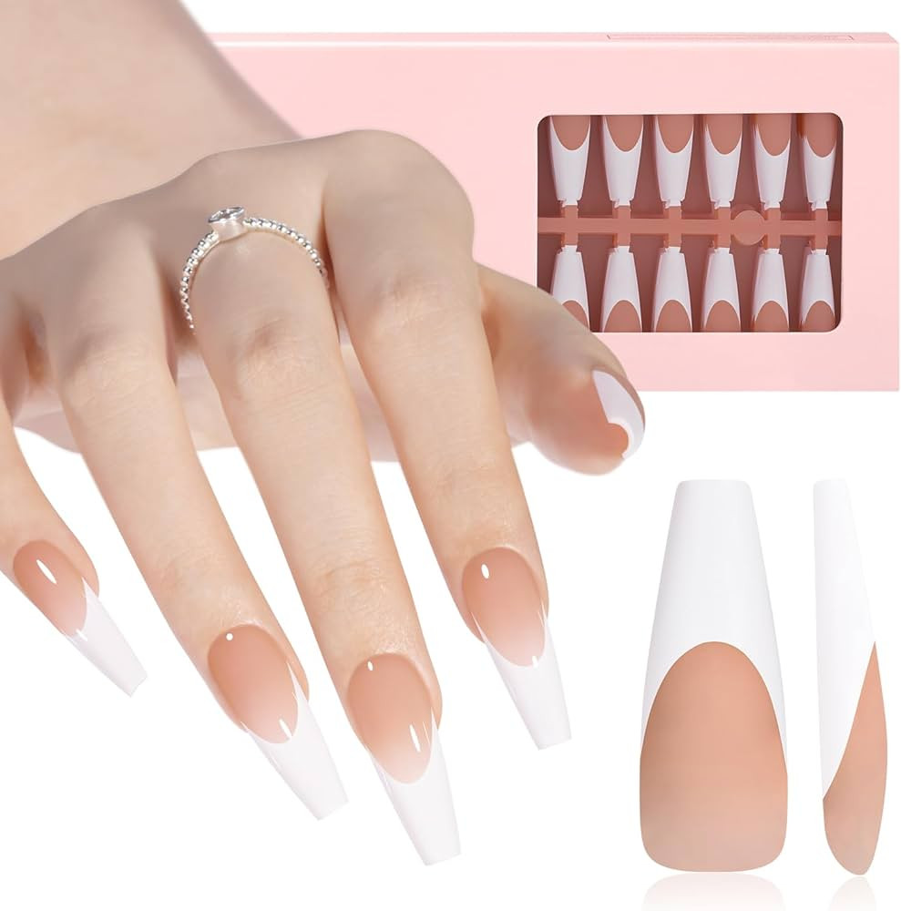 AILLSA French Gel Nail Tips, 180 Pcs French Tip Press On Nails Long Coffin Brown, Pre-Applied Pri... | Amazon (US)