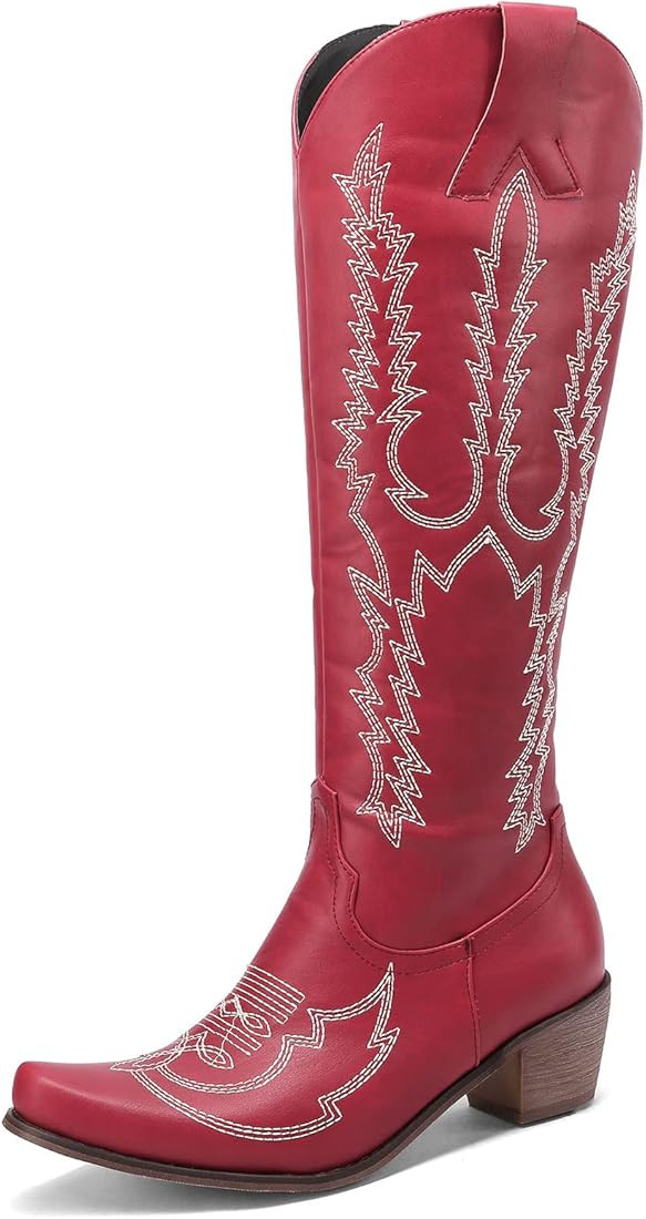 SaraIris Mid Calf Boots for Women Western Boots Chunky Block Low Heel Round Toe Pull On Cowgirl B... | Amazon (US)