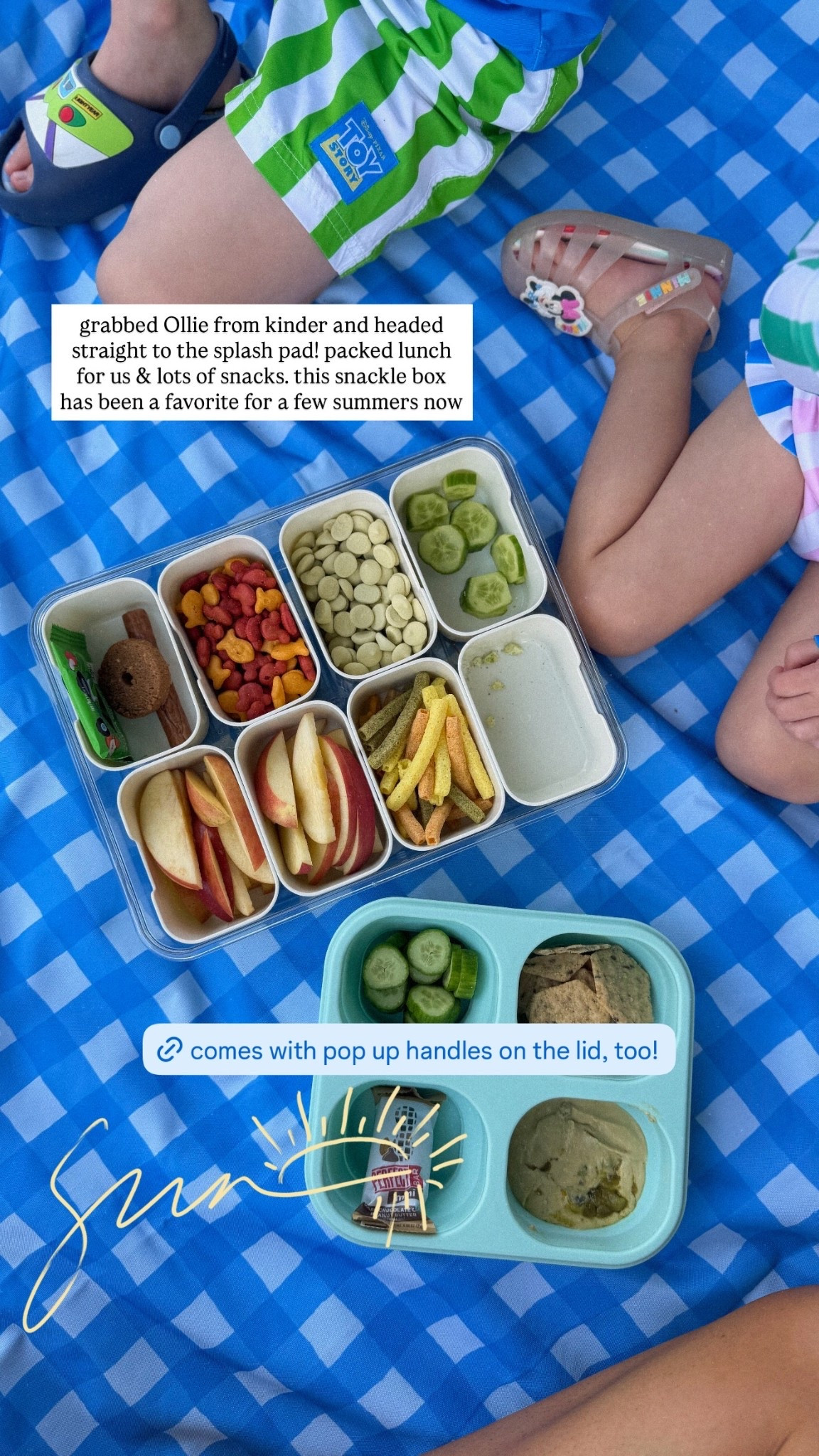 grabbed Ollie from kinder and headed straight to the splash pad! packed lunch for us & lots of snacks. this snackle box has been a favorite for a few summers now
