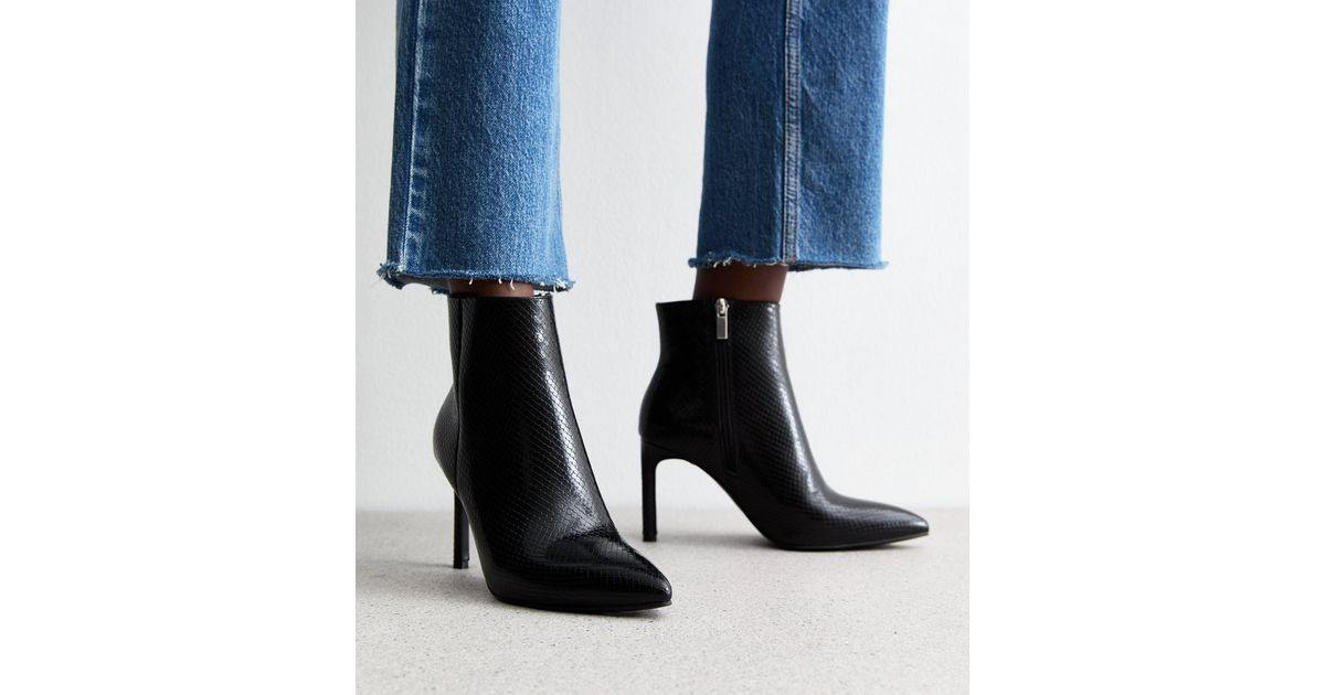 Black Leather Look Pointy Heeled Ankle Boots | New Look | New Look (UK)