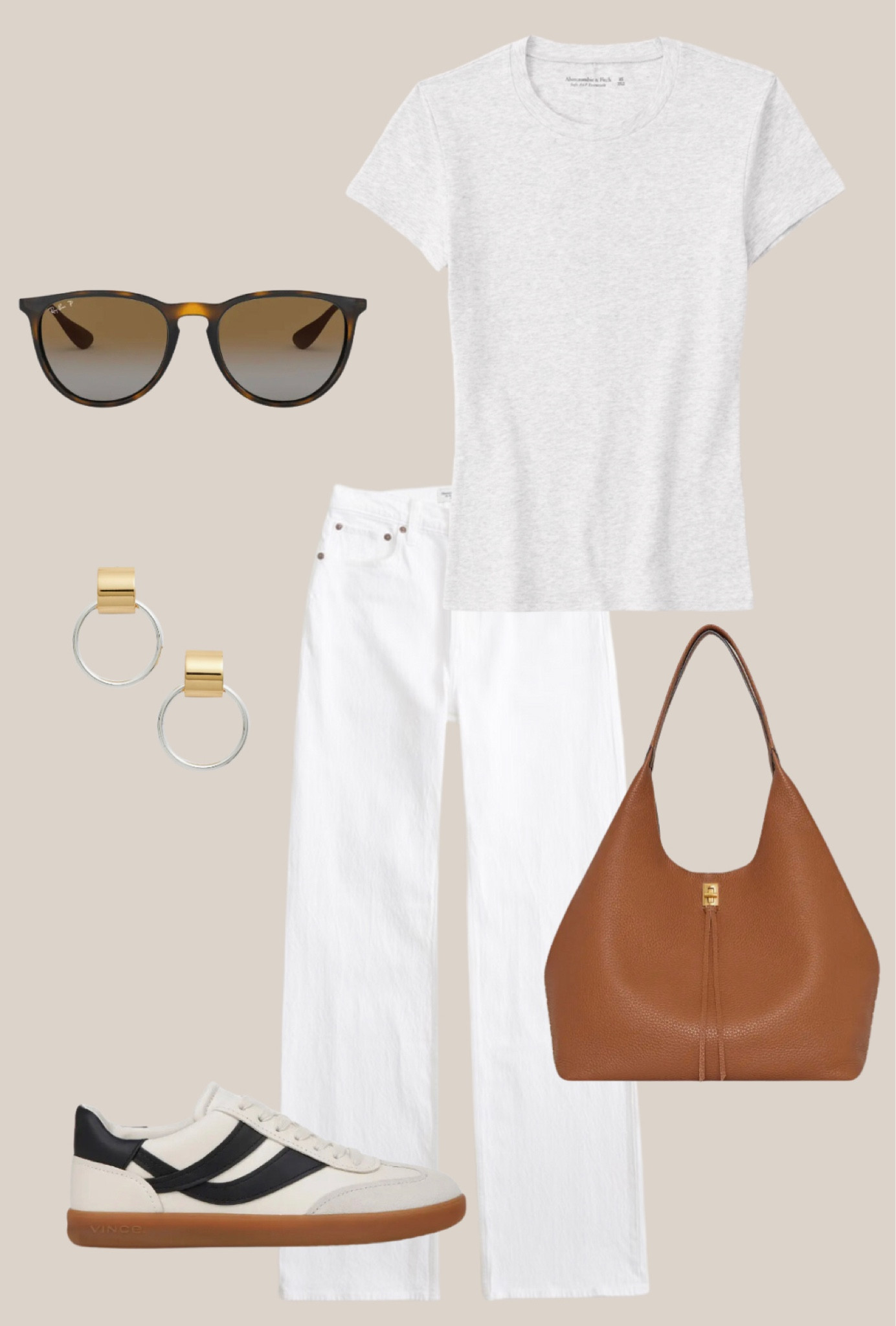 A beautiful spring outfit. Featuring white jeans, a brown bag, and two toned jewelry. Great for a casual yet put together spring outfit. All items can be found at Abercrombie and Nordstroms!! 

Perfect sneaker outfit! 

#LTKfindsunder50 #LTKitbag #LTKfindsunder100