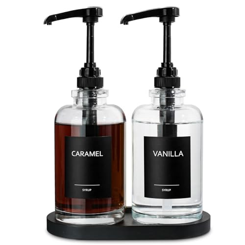 Coffee Syrup Dispenser for Coffee Bar Syrup, Glass Syrup Dispenser with 1/4oz Large Capacity Pump, Coffee Syrup Pump Dispenser Bottle for Coffee Station, Syrup Organizer,2 Pack,16oz | Amazon (US)