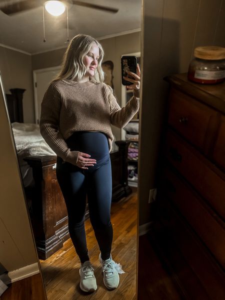 Maternity leggings small, sized up in sweater for an oversized look bump style 

#LTKSeasonal #LTKshoecrush #LTKbump