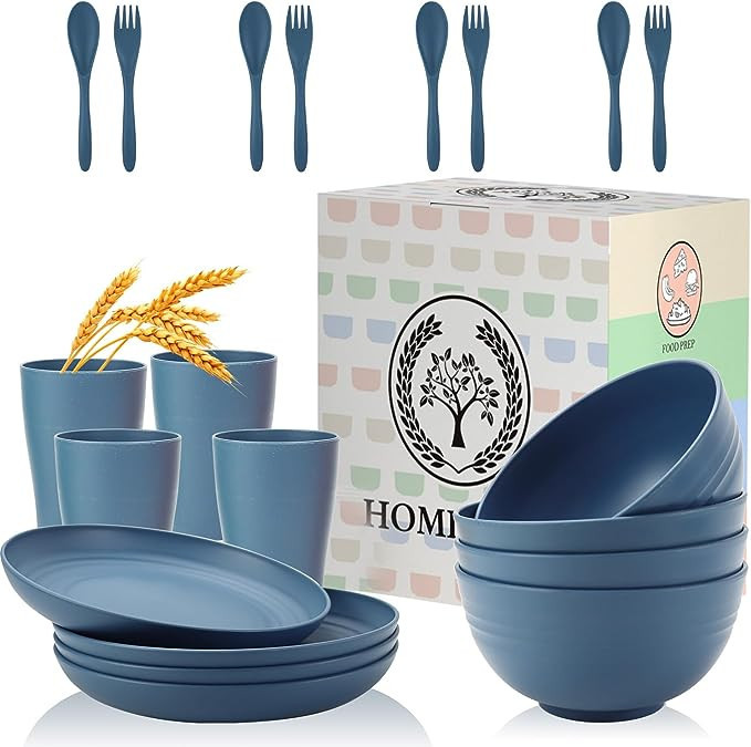 Wheat Straw Dinnerware Sets, Homienly 20pcs Unbreakable Microwave Dishwasher Safe Tableware Light... | Amazon (US)