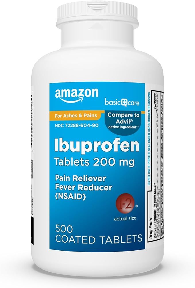 Amazon Basic Care Ibuprofen Tablets 200 mg, Pain Reliever/Fever Reducer, Body Aches, Headache, Ar... | Amazon (US)