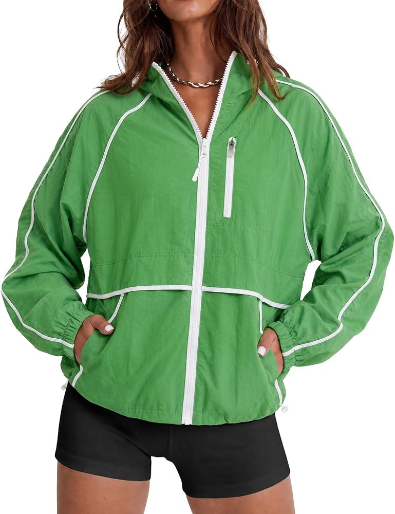 Fisoew Womens Athletic Jackets Lightweight Workout Running Hooded Jacket | Amazon (US)