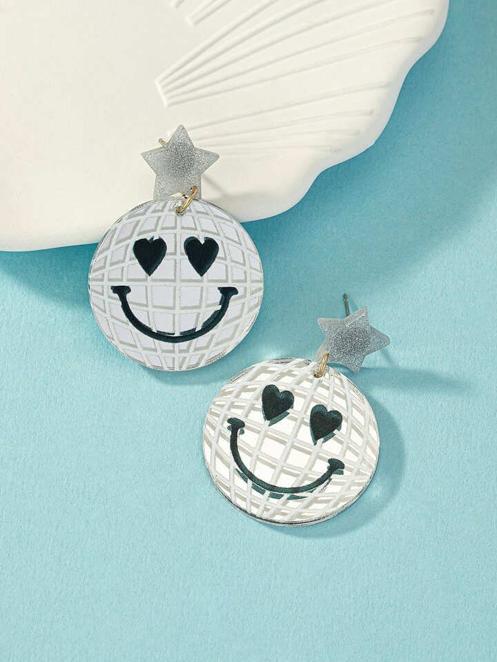 1pair Cartoon Expression & Smiling Face & Star Shaped Dangle Earrings For Children | SHEIN