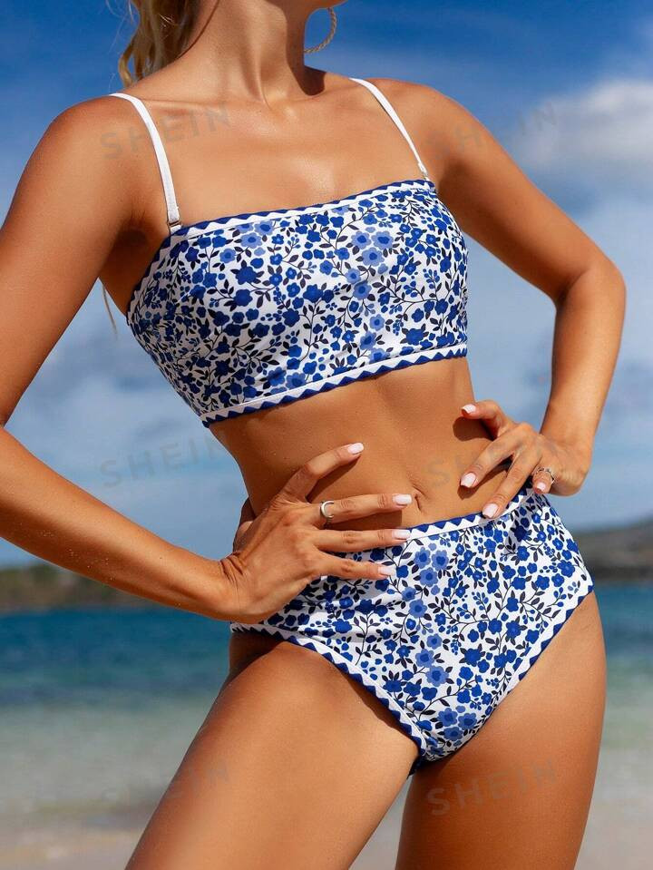 SHEIN VCAY Detachable Strap Bandeau Bikini Set For Women, Summer Beach Sexy Bathing Suit | SHEIN