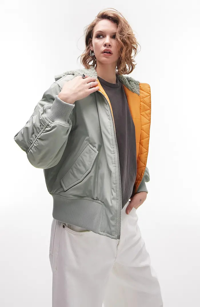 Faux Shearling Lined Hood Bomber Jacket | Nordstrom