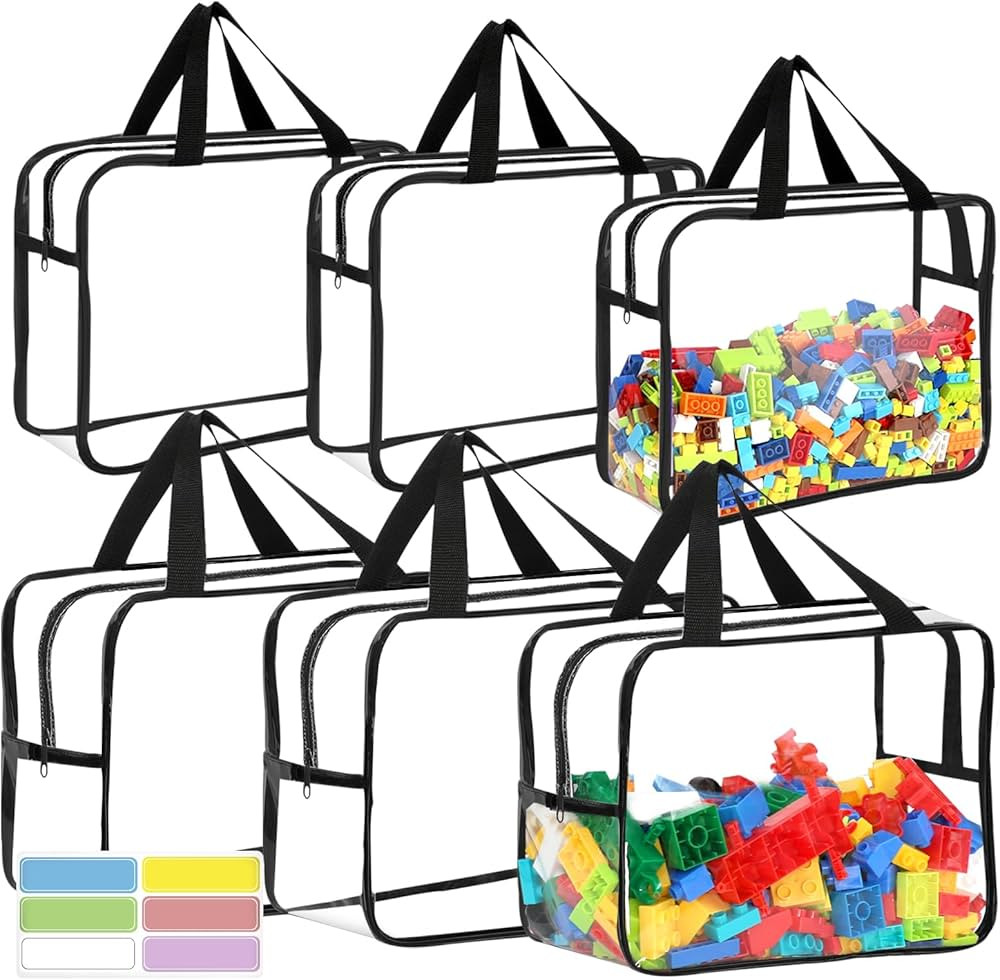6 Packs Large Toy Storage Bags with Labels, Reusable Clear PVC Board Game Storage, Travel Waterpr... | Amazon (US)