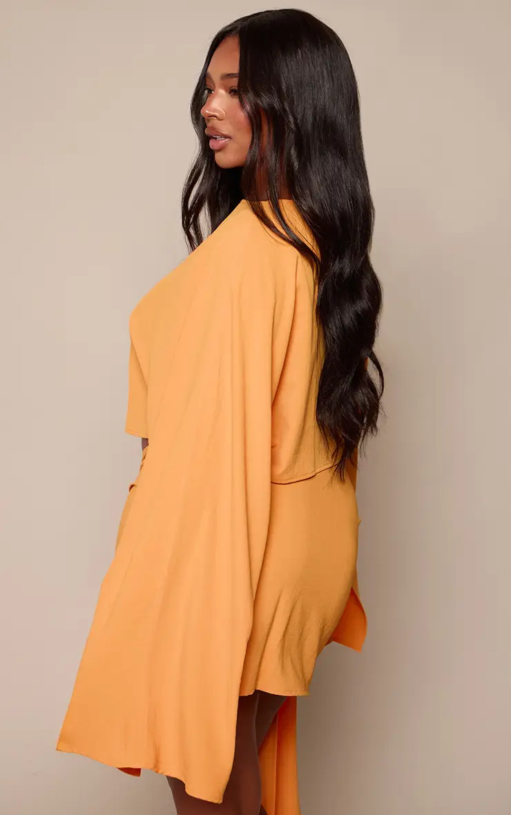 Plus Orange Floaty Woven Slash Neck Long Sleeve Top Co-ord | PrettyLittleThing UK