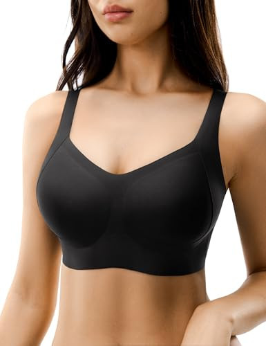 Lehoba Seamless Bras for Women, Wireless Supportive Bra Comfortable No Underwire Full Coverage Push Up Bra Plus Size Black | Amazon (US)