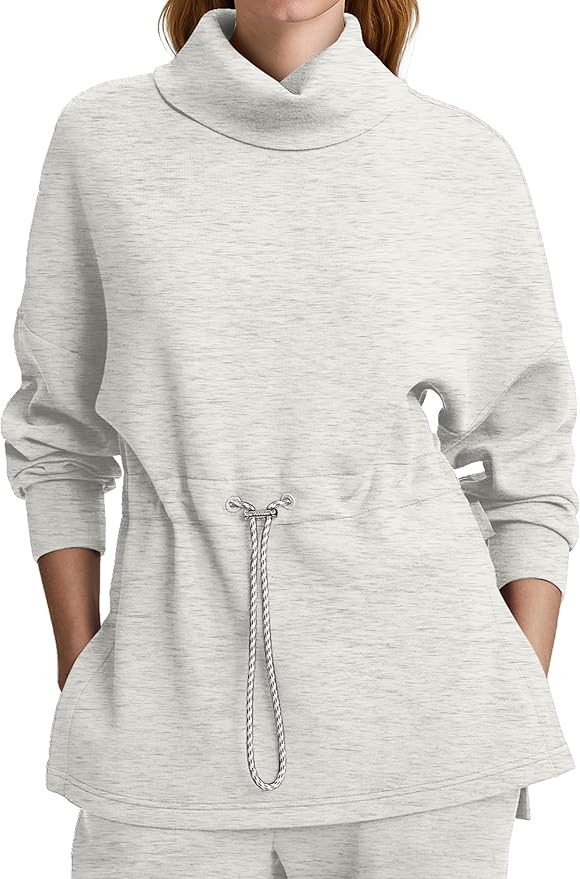 SuperPrity Womens Long Sleeve Sweatshirts Turtleneck Loose Fit Pullover Tops Drawstring Waist Sli... | Amazon (US)