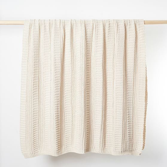 Modern Vertical Stripe Throw Blanket Cotton Natural 60X50 | West Elm (US)