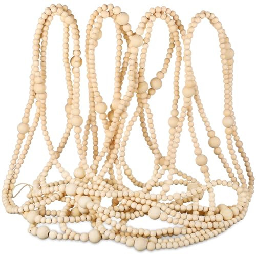 FairySandy 49.2 ft Christmas Wood Bead Garland Xmas Bead Garland Round Craft Bead Garland Christmas Vintage Decorations Boho Farmhouse Ornaments for Holiday Xmas Tree Decor (Wood Color) | Amazon (US)