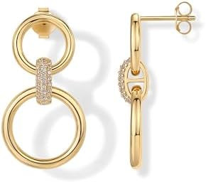 PAVOI 14K Gold Plated Chunky Triple Hoop Stud Earrings for Women | Cubic Zirconia Chunky Studs | ... | Amazon (US)