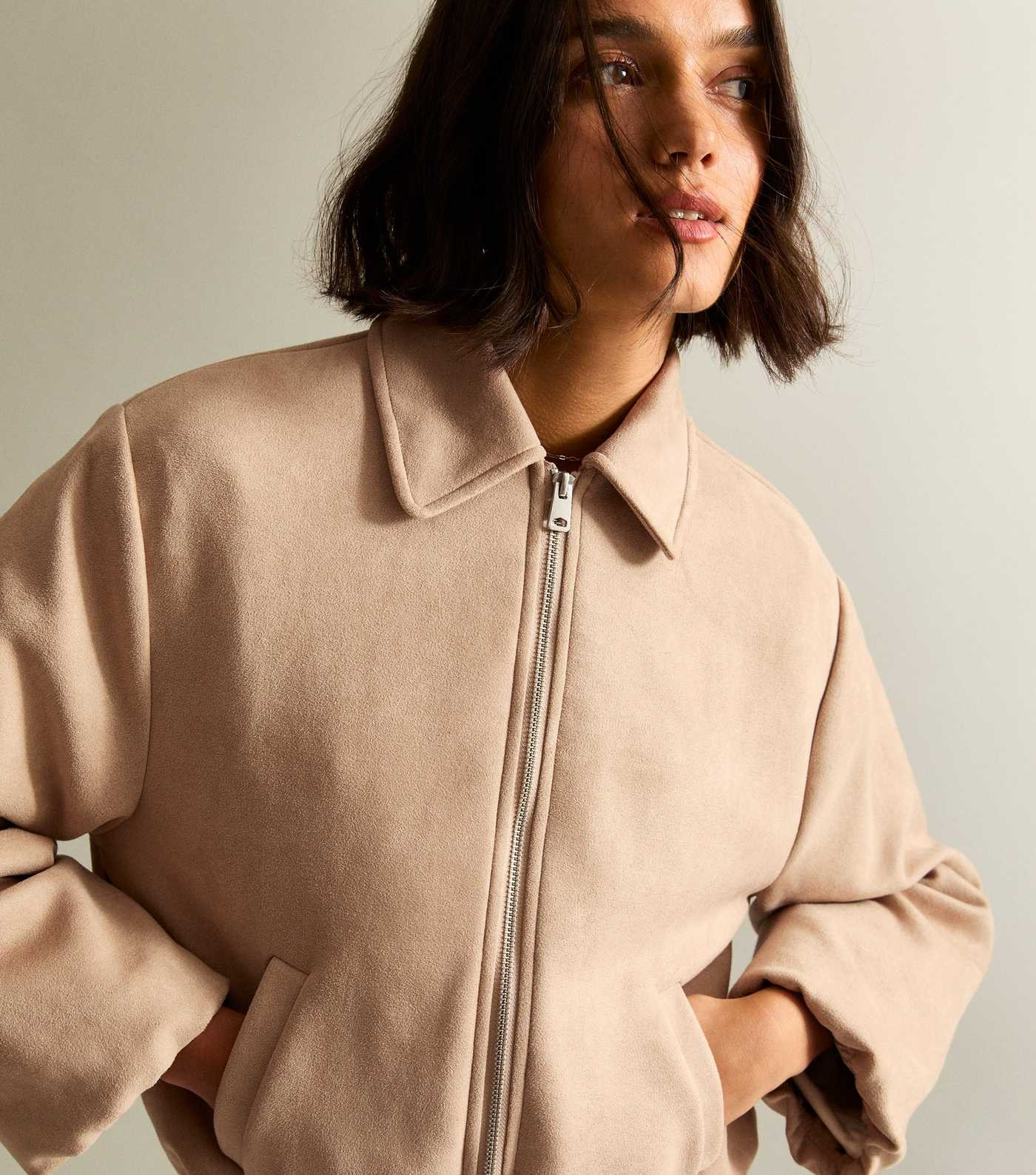 Stone Faux Suede Bubble Hem Bomber Jacket | New Look | New Look (UK)