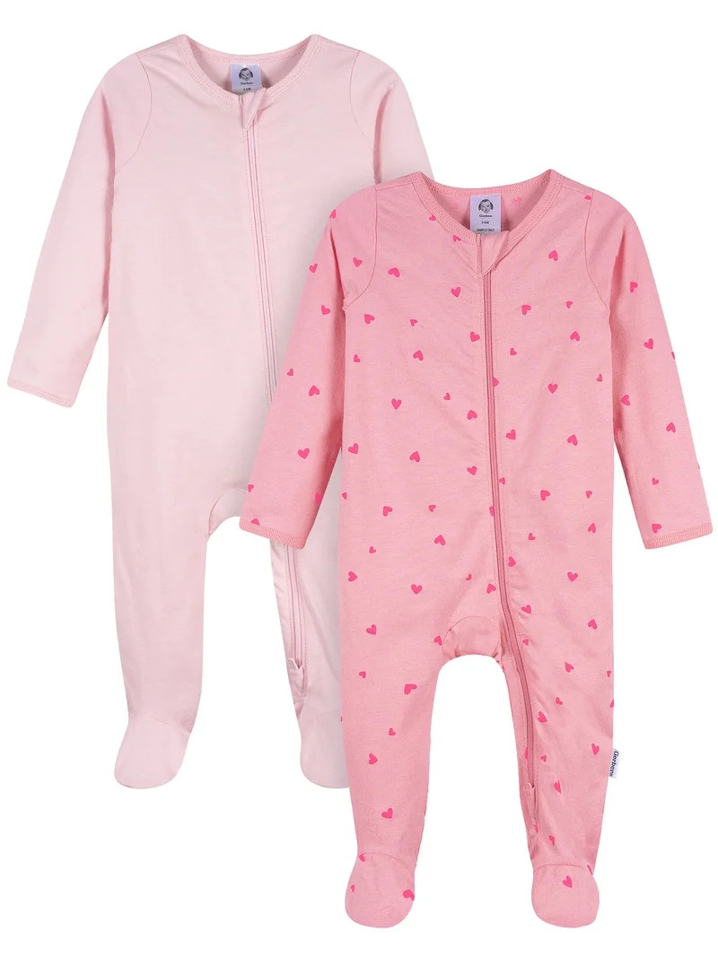 Gerber Baby Girl 2-Way Zipper Cotton Sleep 'N Play Footed Pajamas, 2-Pack, Sizes Newborn - 3/6 Mo... | Walmart (US)