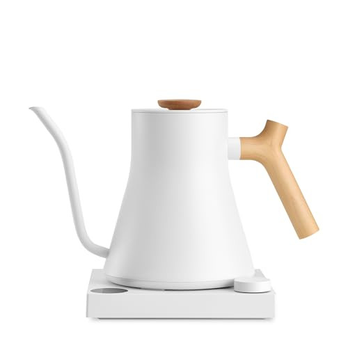 Fellow Stagg EKG Pro Electric Gooseneck Kettle - Pour-Over Coffee and Tea, Quick Heating, Precise Temperature Control, Scheduling, Built-in Brew Timer, Matte White with Maple Wood Handle, 0.9 Liter | Amazon (US)