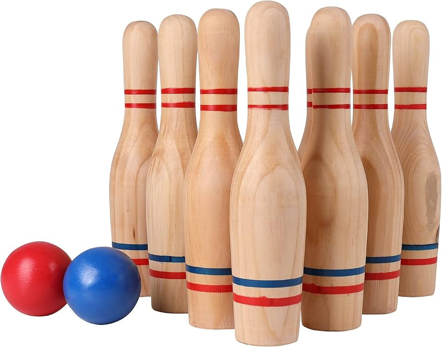 STERLING Sports Premium Wooden Lawn Bowling Skittles Set 11" Pins with Carrying Mesh Bag - 10 Hea... | Amazon (US)
