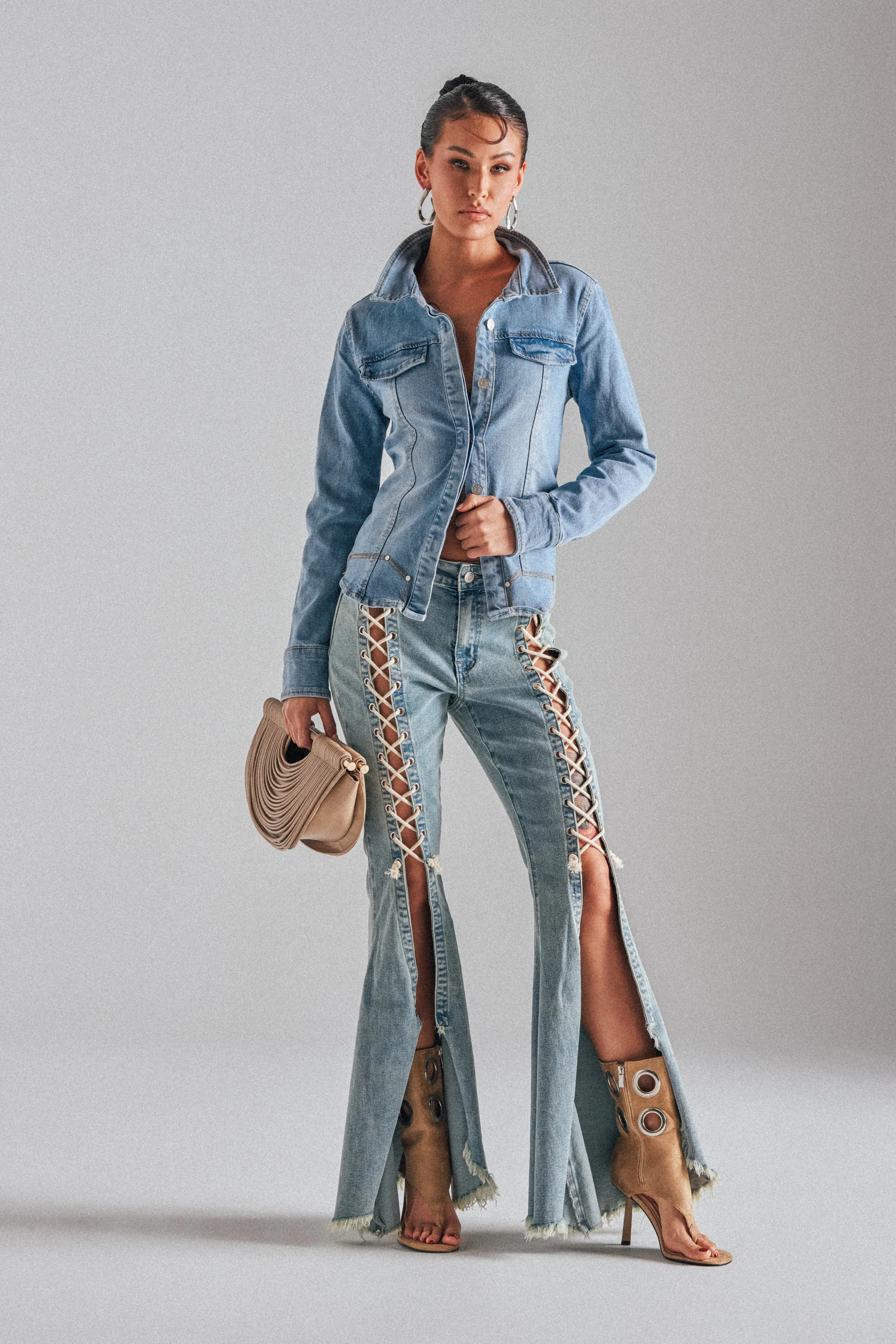 CRAZY ENOUGH LACE UP FLARE DENIM | AKIRA