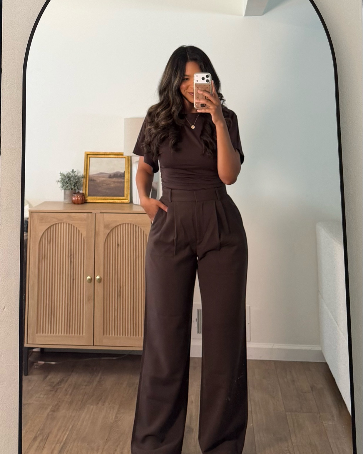 Fall outfit inspo! Abercrombie trousers curve love 29/8 long! Spanx wide leg air essential pants! Adidas sambas! Outfit inspo! Target flats 

@abercrombie 
@Spanx 
@Target