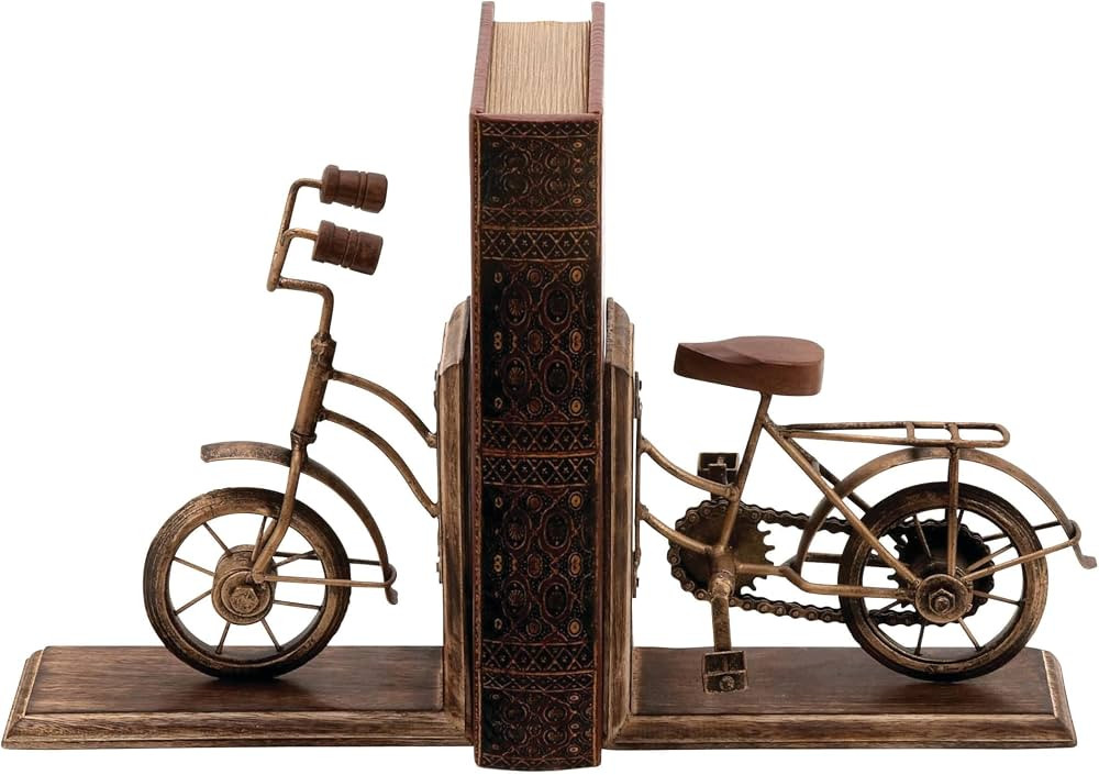 Deco 79 Wood Bike Bookends, Set of 2 7"W, 9"H, Brass | Amazon (US)