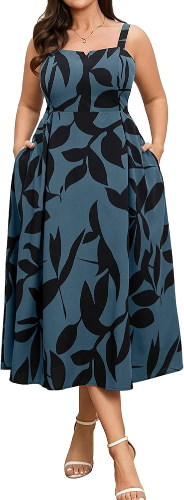 RWJ Women's Plus Size Dresses with Pockets V-Neck Sleeveless Maxi Dress for Wedding Guest Dress F... | Amazon (US)