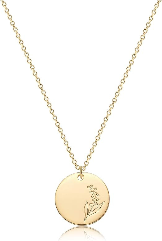 BENEIGE Birth Flower Pendant Necklace for Women 14K Gold Plated Month Floral Chain Necklace Disc Pen | Amazon (US)