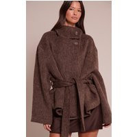 Chocolate Faux Brushed Wool Tie Waist Coat, Chocolate | PrettyLittleThing UK