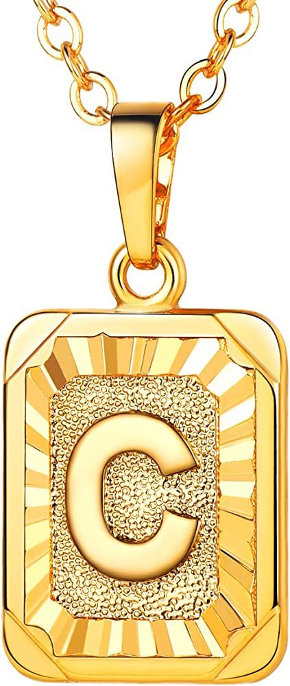 U7 Monogram Necklace A-Z 26 Letters Pendants 18K Gold/Platinum Plated Square Capital Initial Neck... | Amazon (US)