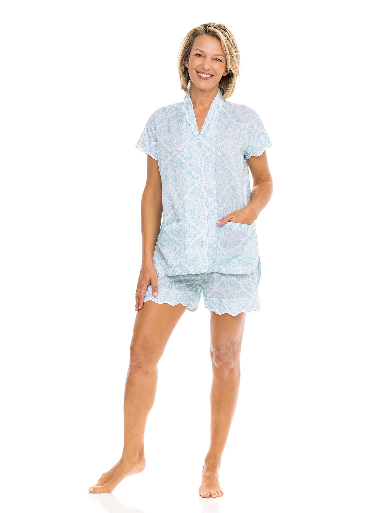 Ice Blue Filigree PJ with Shorts | Heidi Carey