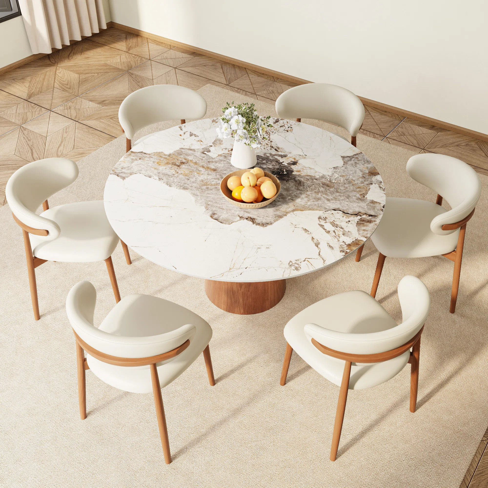 Vicente 7 - Piece Kitchen Round Dining Table Set Farmhouse Round Pedestal (1 Table 6 Chairs) | Wayfair North America